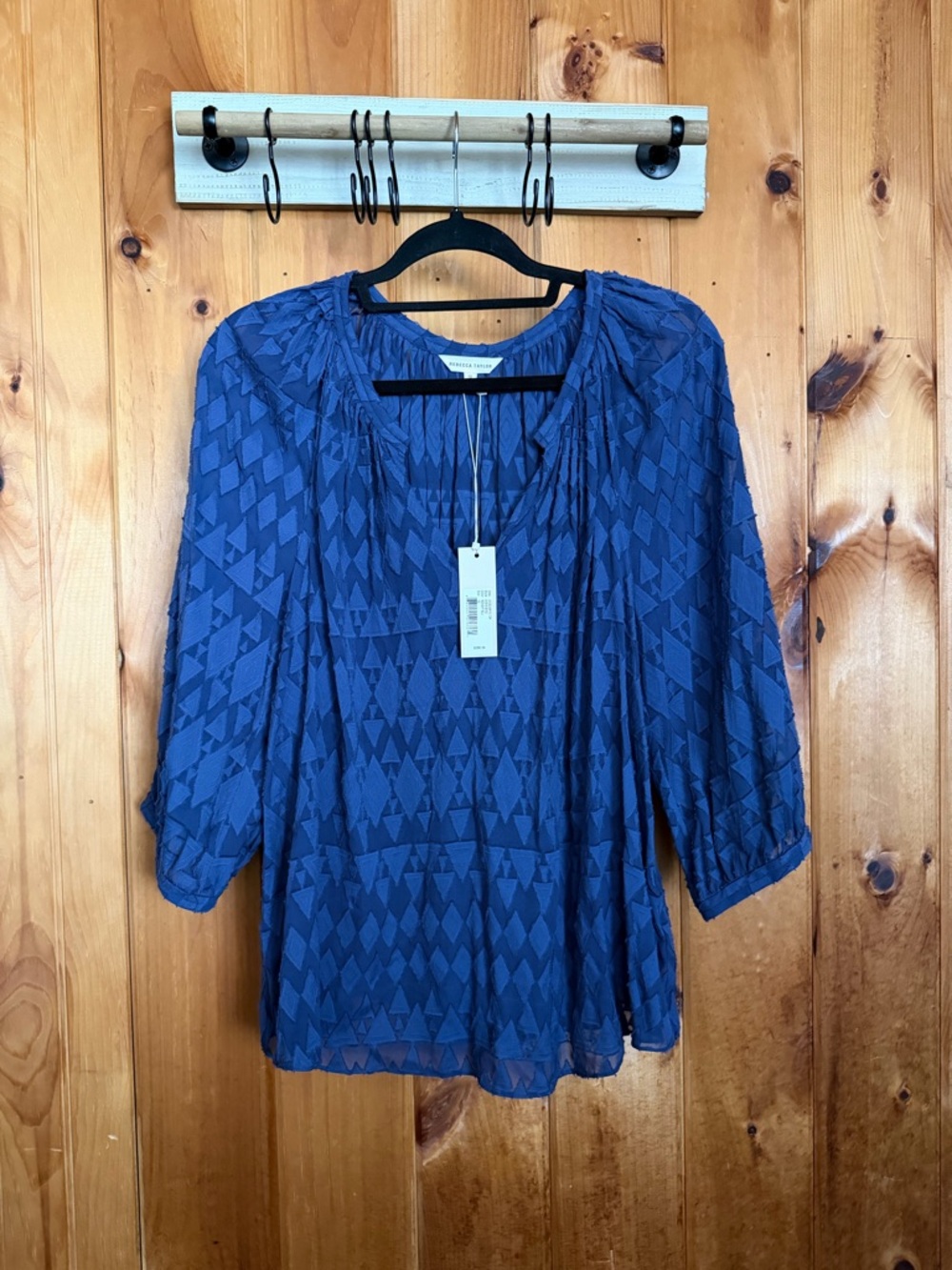 Rebecca Taylor Navy Geometric Peasant Blouse